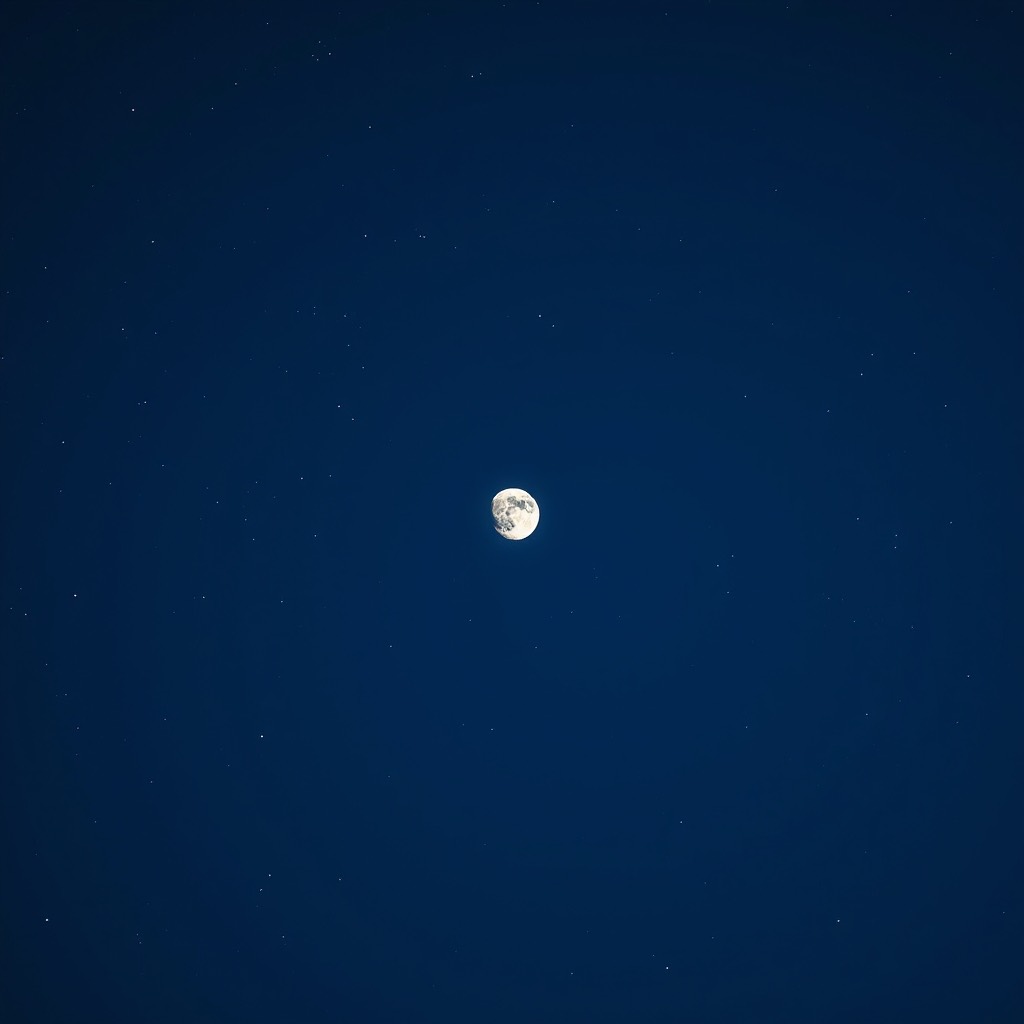A deep blue night sky with the Moon, stars and faint constellation lines